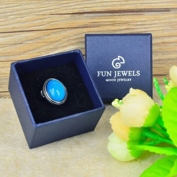 Vintage Style Antique Silver Plating Brass Oval Stone Color Change Mood Ring Siz - Picture 5 of 8